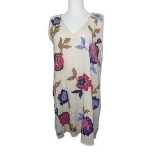 Free People Cream Mini Shift Dress Embellished Sequin size Medium